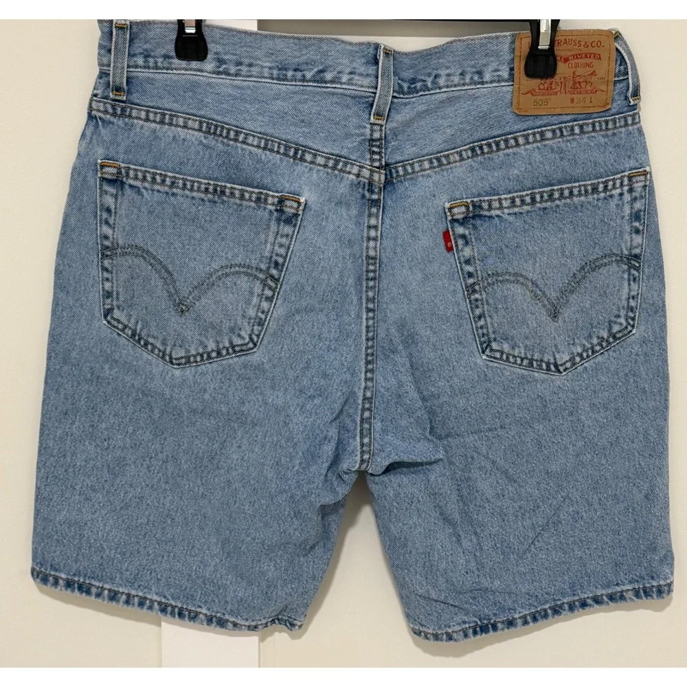 Levis 505 Regular Fit Denim Shorts Mens 34 Light Wash Blue Cotton Jeans Shorts